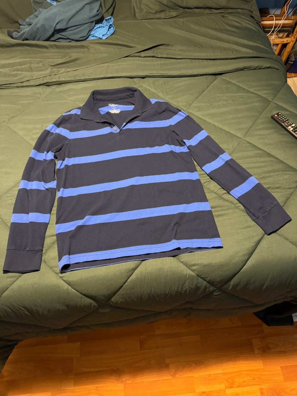 St. John's Bay Black and Royal Blue Striped Rugby Polo